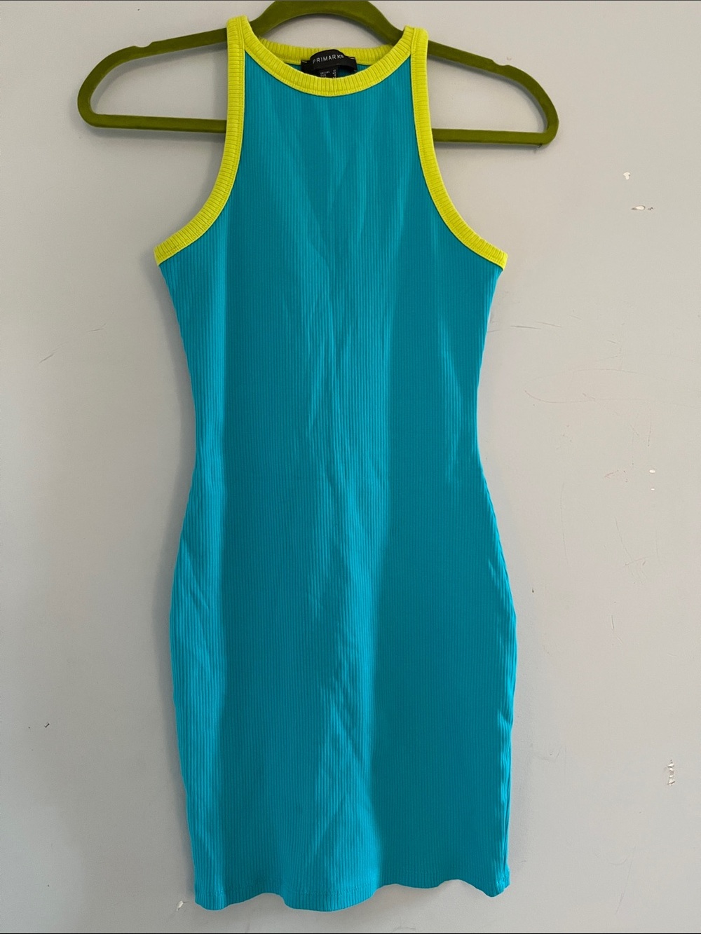 Primark Turquoise Ribbed Mini Dress with Yellow Trim
